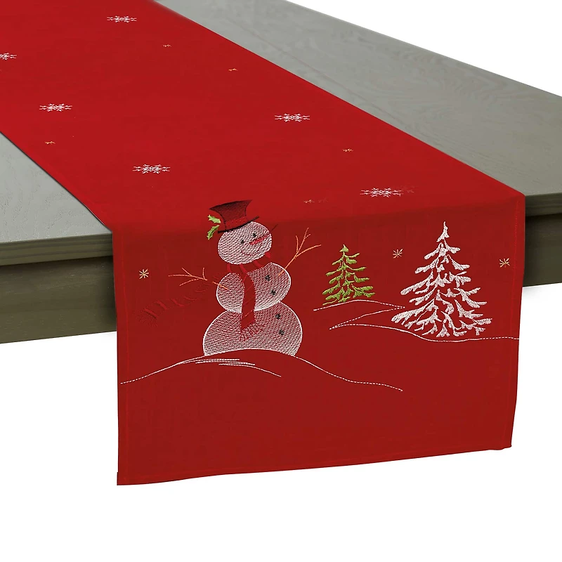 DII® 70" Red Embroidered Snowman Table Runner