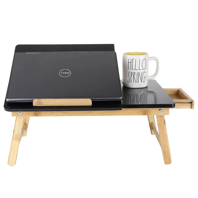 Mind Reader 21.2" Adjustable Bamboo Lap Desk Breakfast Table with Foldable Legs