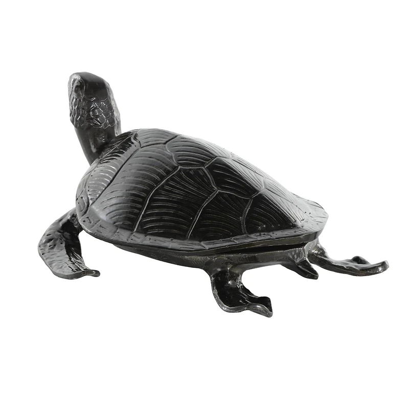 15" Black Carved Aluminum Sea Turtle Sculpture