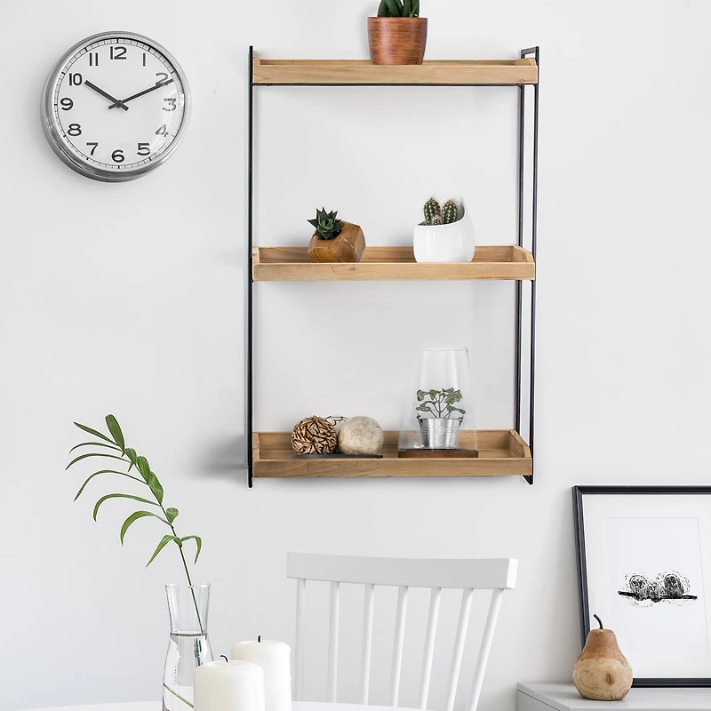 2.5ft. Wood & Metal 3 Tier Wall Mounted Shelving Unit