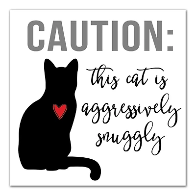 Caution Cat Snuggles Canvas Wall Art