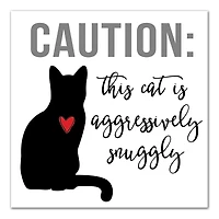 Caution Cat Snuggles Canvas Wall Art