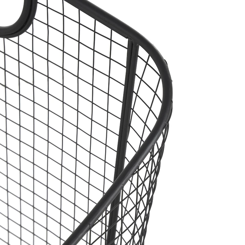 20" Black Metal Storage Basket with Curved Sides & Ring Handles