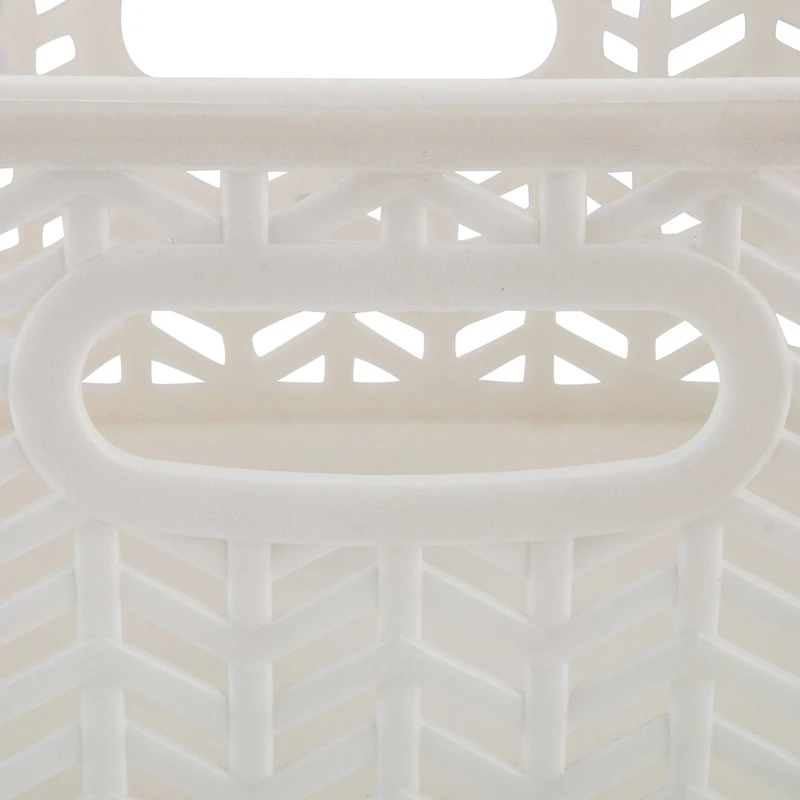Simplify Small White Herringbone Storage Bin
