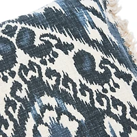 Hello Honey® Blue Stonewashed Ikat Pattern Woven Cotton Blend Pillow with Fringe