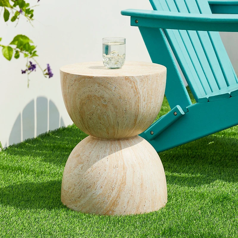 Glitzhome® 17.75" Multi-Functional Hourglass Faux Travertine Garden Stool