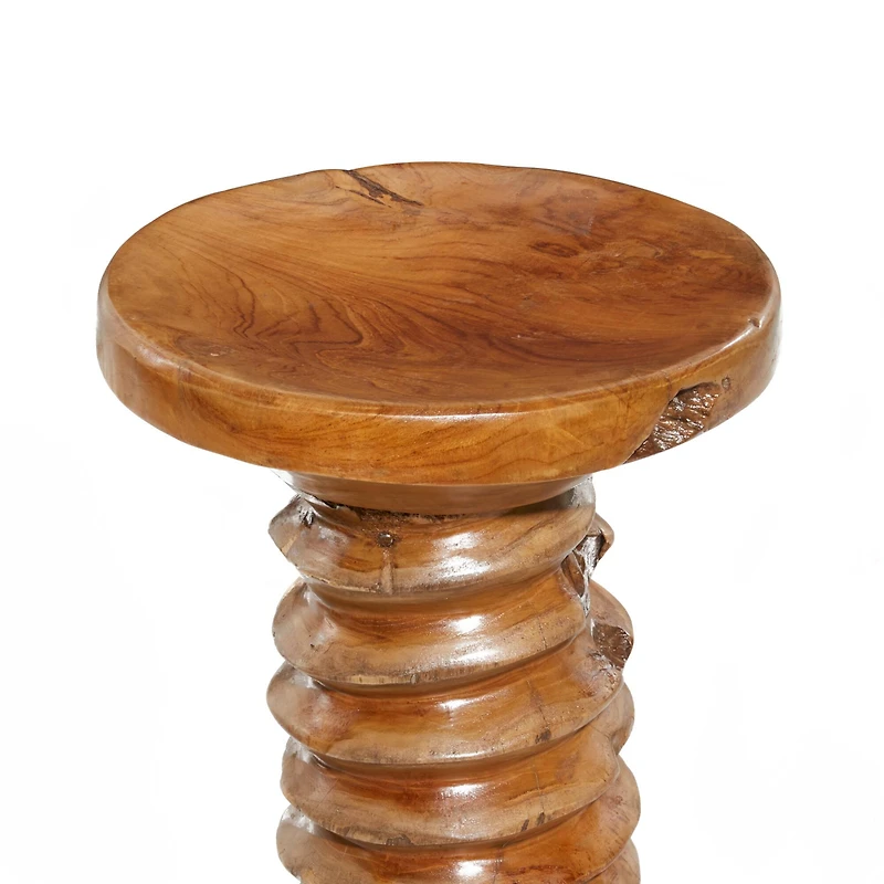 19" Brown Teak Wood Rustic Stool