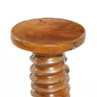 19" Brown Teak Wood Rustic Stool