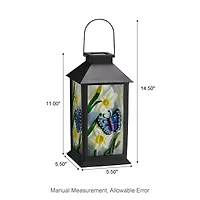 Glitzhome® 11" Glass with Butterfly & Flower Pattern Solar Powered Hanging Lanterns, 2ct.