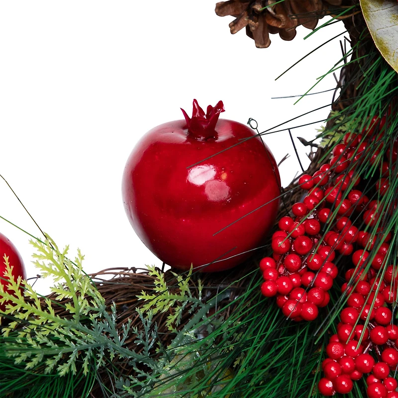 24" Unlit Autumn Harvest Mixed Pine, Berry & Nut Thanksgiving Fall Wreath