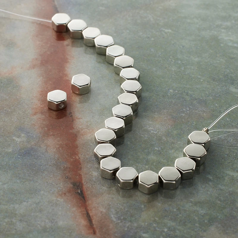 Rhodium Hexagon Beads, 5.5mm by Bead Land Landing™