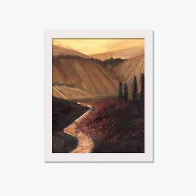 Tuscan Valley Path White Framed Print