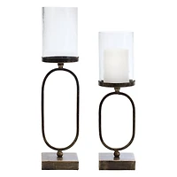 Modern Metal Candle Holder with Glass Hurricane Set, 16" & 18"