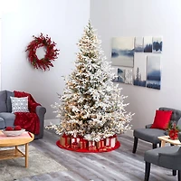 8ft. Pre-Lit Flocked Fraser Fir Artificial Christmas Tree with Warm White LED Lights
