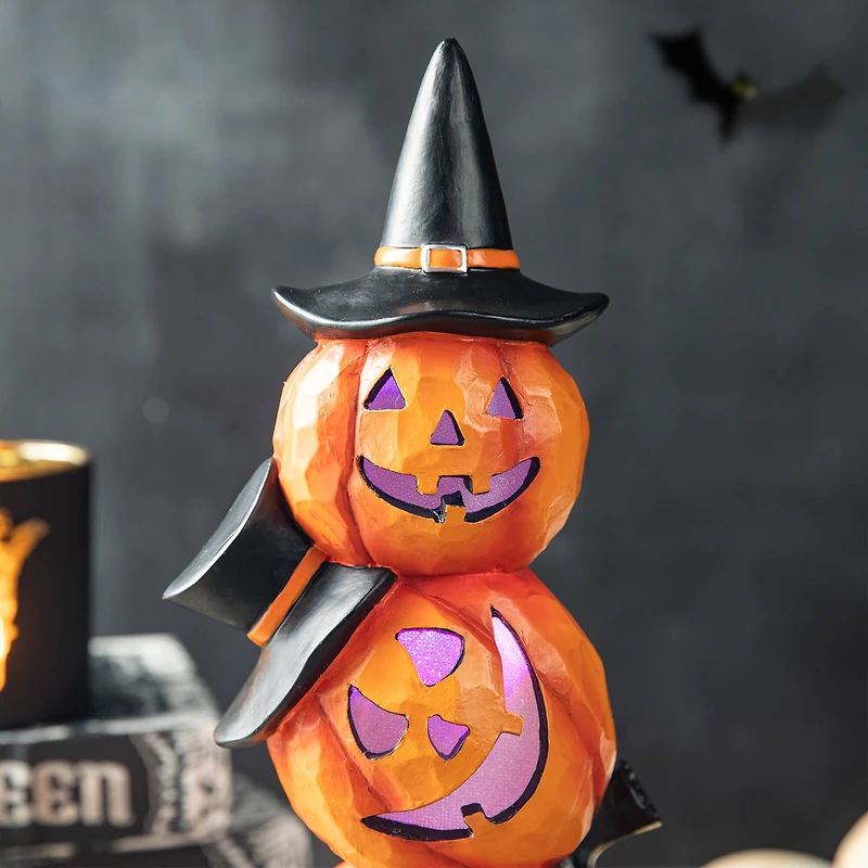 Glitzhome® 14" Lighted Halloween Stacked Resin Pumpkin Table Décor