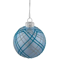 4ct. 2.75" Blue & Silver Plaid Glitter Glass Christmas Ornament Ball Set