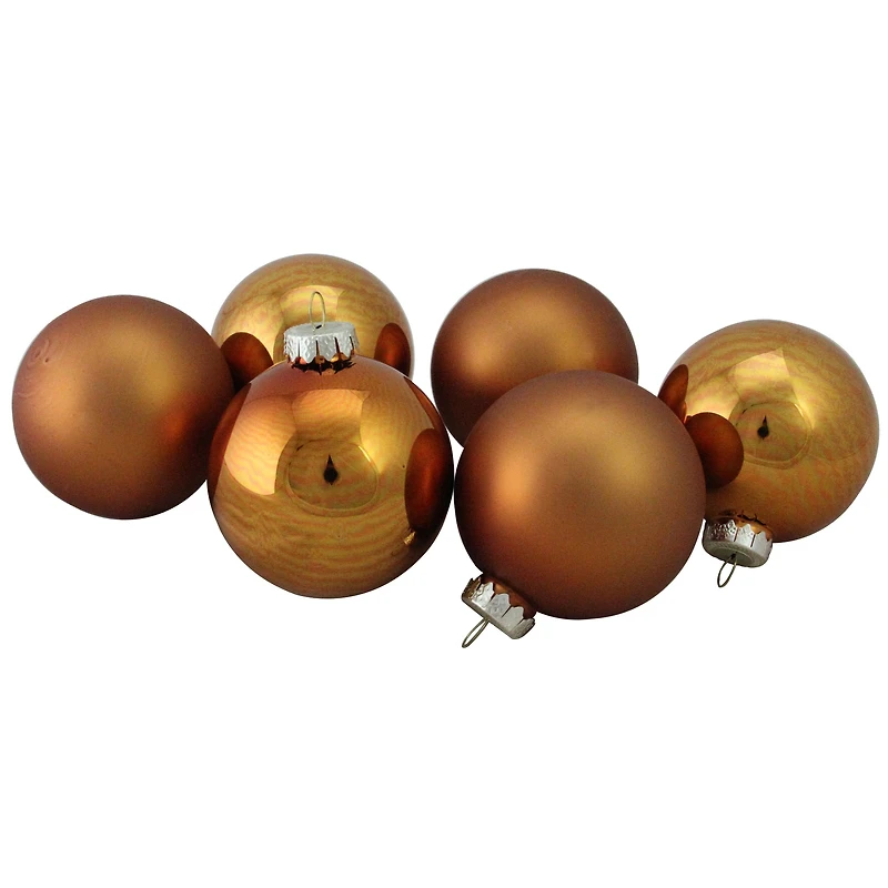 6ct. Bronze & Amber 2-Finish Glass Ball Ornaments