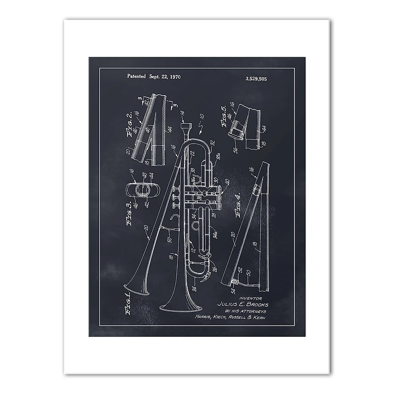 Dual Bell Trumpet Patent 12" x 16" Canvas Wall Art