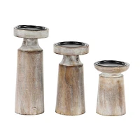 Brown Mango Wood Natural Candle Holder Set