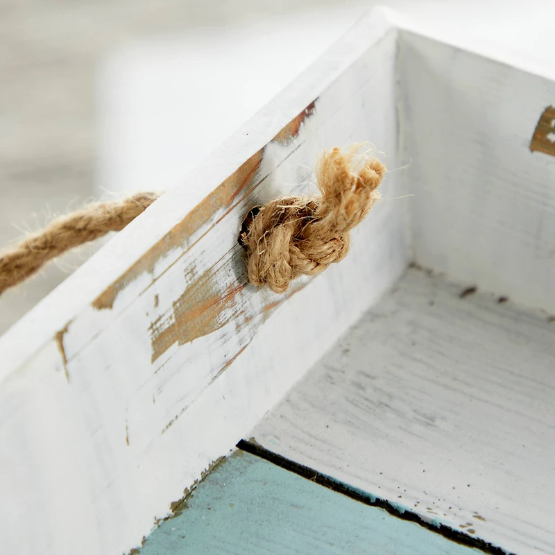 White Wood Coastal Tray Set