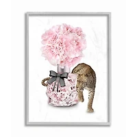 Stupell Industries Pink Fashion Floral Bouquet & Leopard Wall Art in Gray Frame