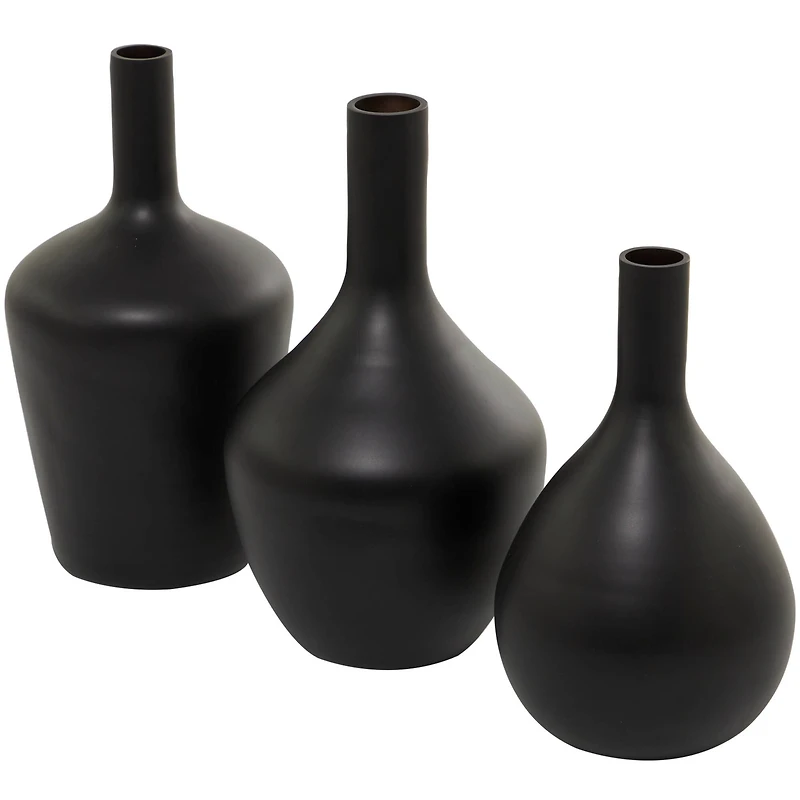 The Novogratz Black Glass Vase Set of 3 14", 13", 12"