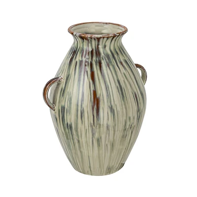 Hello Honey® 14" Multicolor Reactive Glaze Hand-Painted Stoneware Vase with Handles