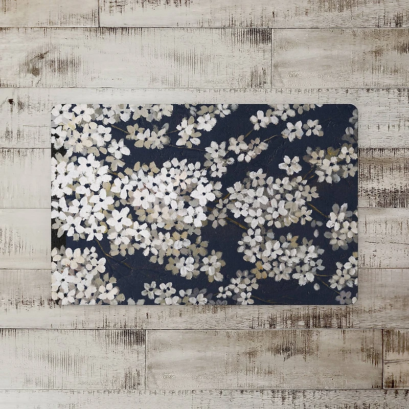 Navy & White Blossoms Floor Mat