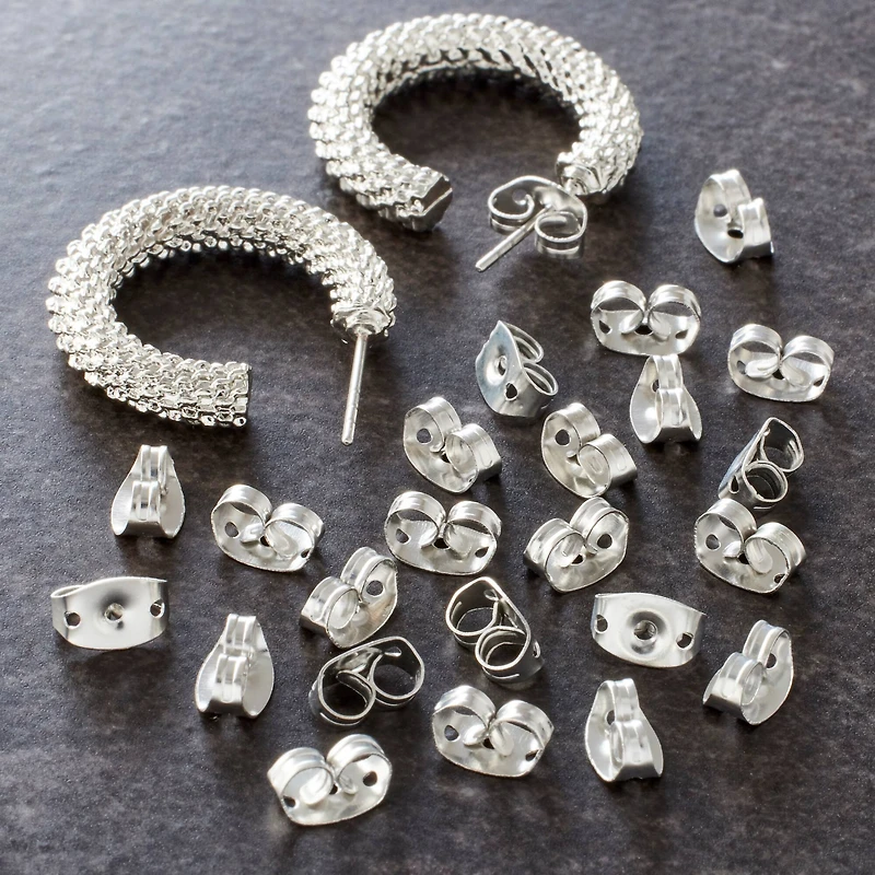 12 Pack: Rhodium Butterfly Shape Earring Backs by Bead Landing™