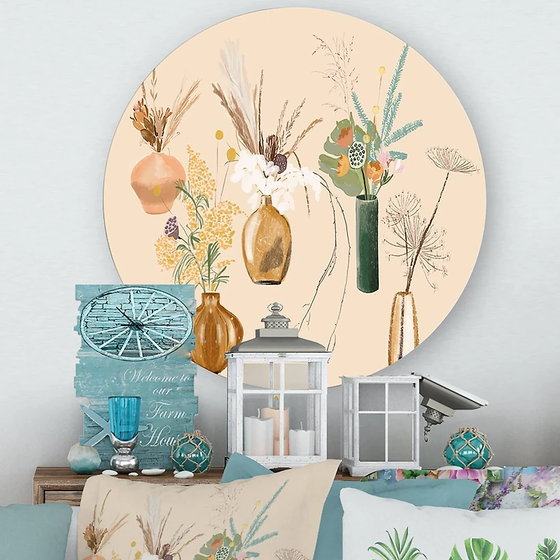 Designart - Bouquets Of Wildflowers In Gold Vases III