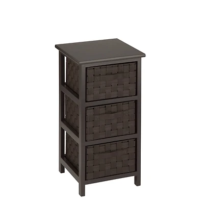 Honey Can Do 25" Small Espresso Storage Cabinet with Wood Frame & Woven Fabric Drawers