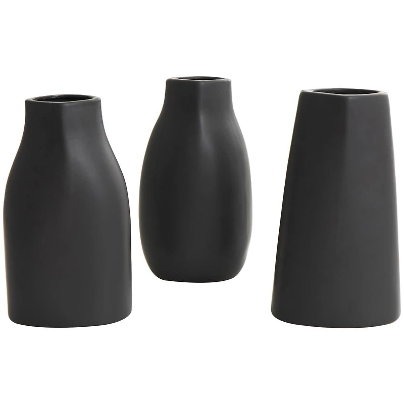 9" Black Ceramic Minimalistic Vase Set