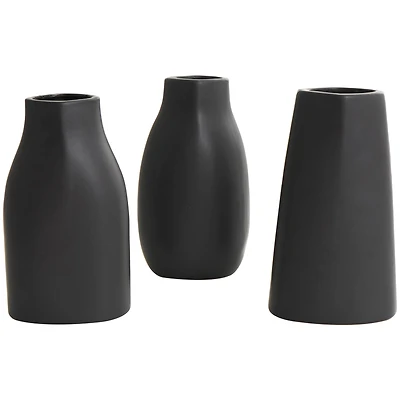 9" Black Ceramic Minimalistic Vase Set