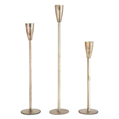 Metal Taper Candle Holders, Antique Gold Finish, Set of 3