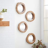 13" Brown Teak Wood Rustic Wall Mirror, 4ct.