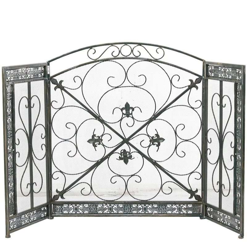 52" Green Metal Fireplace Screen