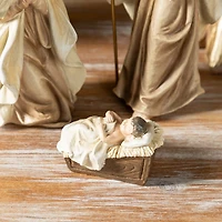 Glitzhome® 5-Piece Gold Resin Holy Family with Christmas Trees Set