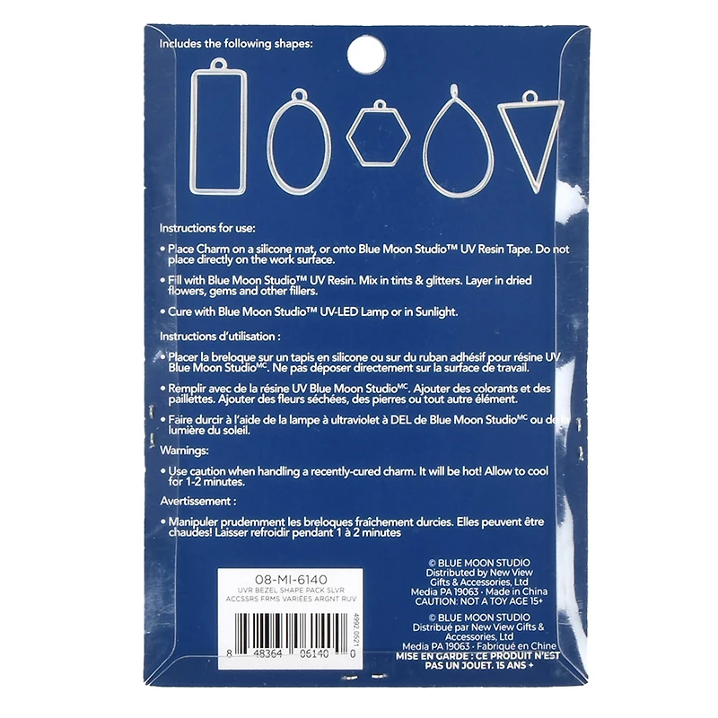 Blue Moon Studio™ UV Resin Craft Silver Simple Shapes Fillable Metal Charm Set