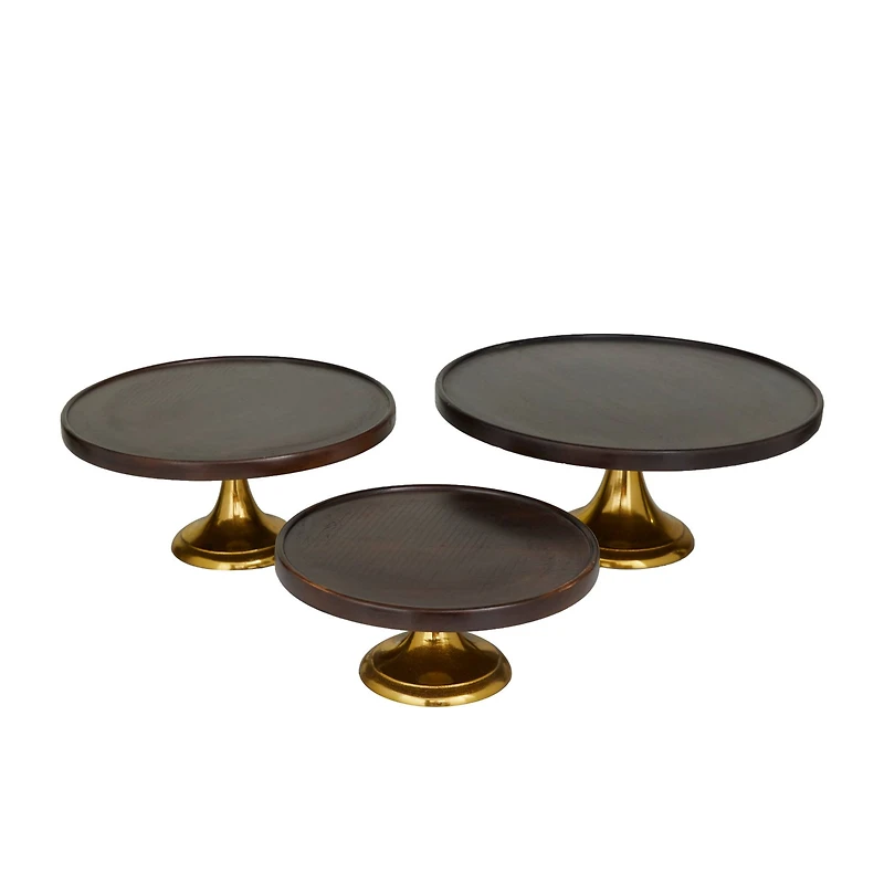 Dark Brown Mango Wood Modern Cake Stand, Set of 3" 14", 12", 10"