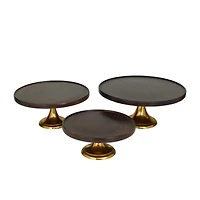 Dark Brown Mango Wood Modern Cake Stand, Set of 3" 14", 12", 10"