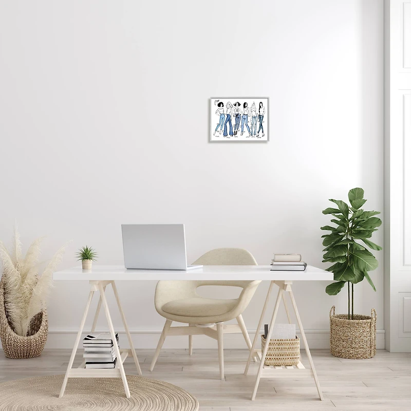 Stupell Industries Denim By Decades Female Fashion Jeans Blue White in Gray Frame Wall Art