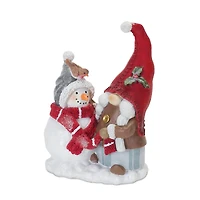 Gnome Figurine with Snowman and Pine Tree Set