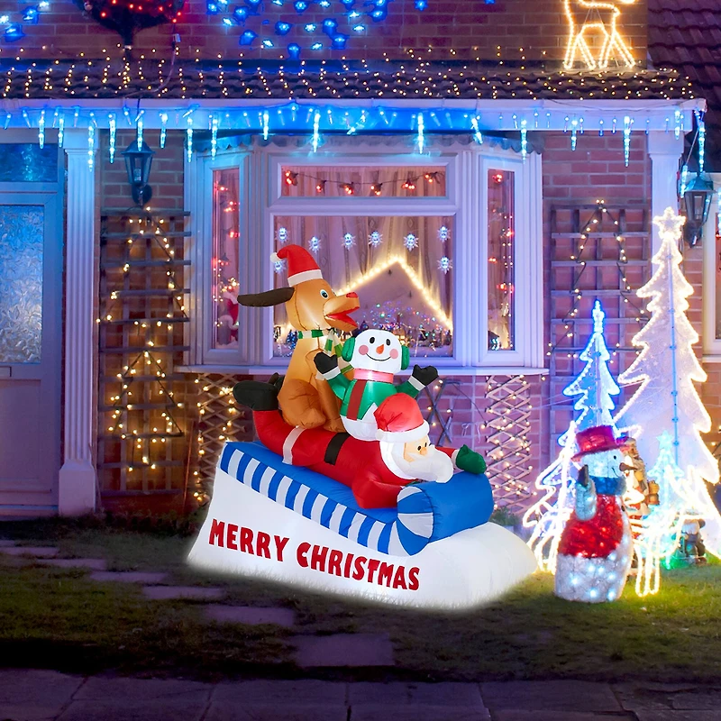 Glitzhome® 6FT Lighted Inflatable Skiing Santa, Snowman & Dog