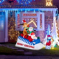 Glitzhome® 6FT Lighted Inflatable Skiing Santa, Snowman & Dog