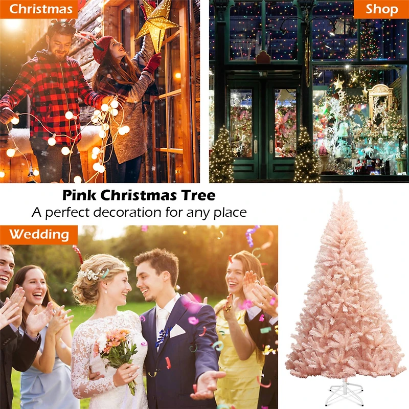 Costway 6ft. Unlit Pink Full Fir Hinged Artificial Christmas Tree