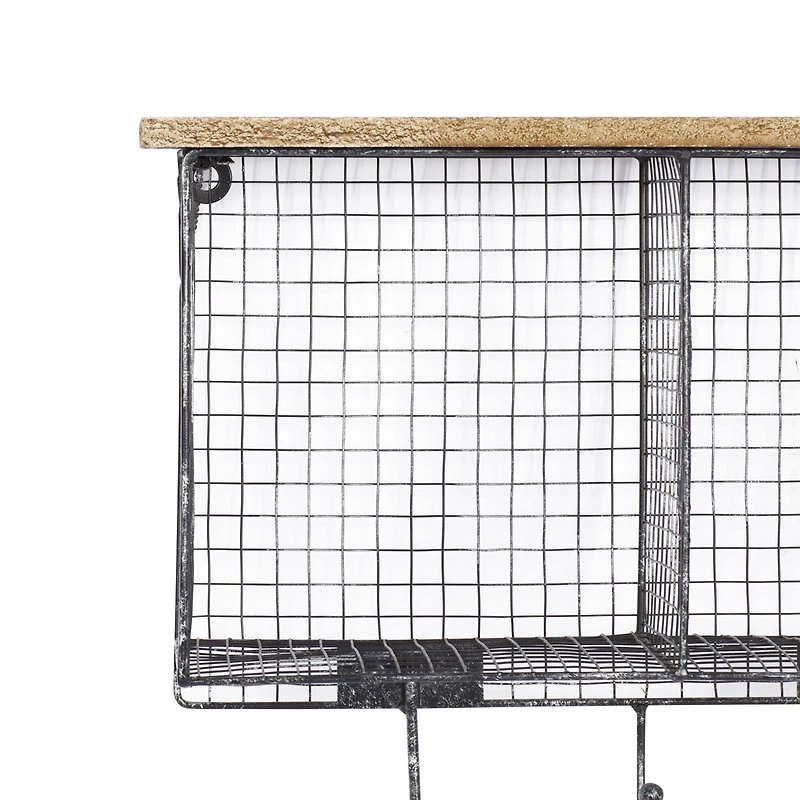 Black Iron Farmhouse Wall Hooks With Shelf