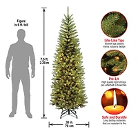 7.5ft. Pre-lit Kingswood Fir Pencil Artificial Christmas Tree, Clear Lights