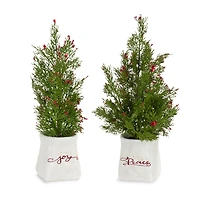14.25" & 16.5" Unlit Pine Artificial Potted Christmas Tree Set