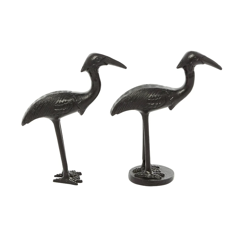 Set of 2 Black Aluminum Traditional Bird Sculpture, 7" x 9"