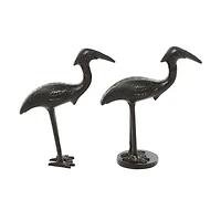 Set of 2 Black Aluminum Traditional Bird Sculpture, 7" x 9"